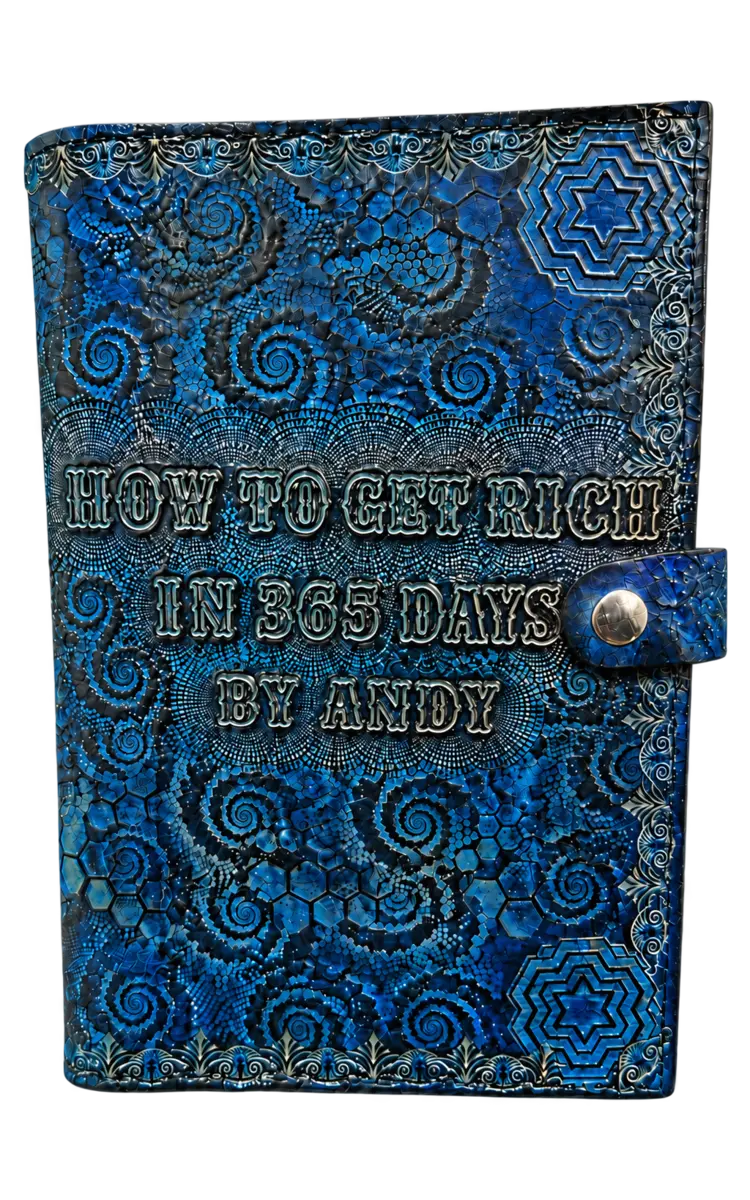 The real blue leather-bound first copy of How To Get Rich In 365 Days